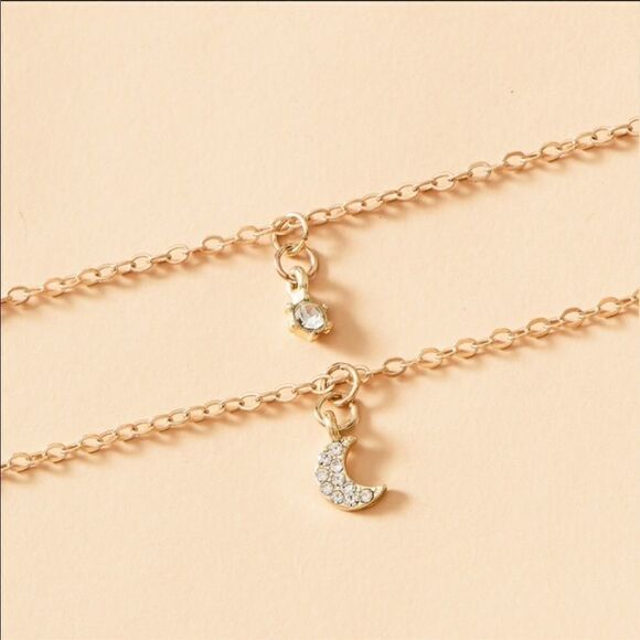 Necklace double layered Crescent Moon and a Gem - Picture 1 of 4